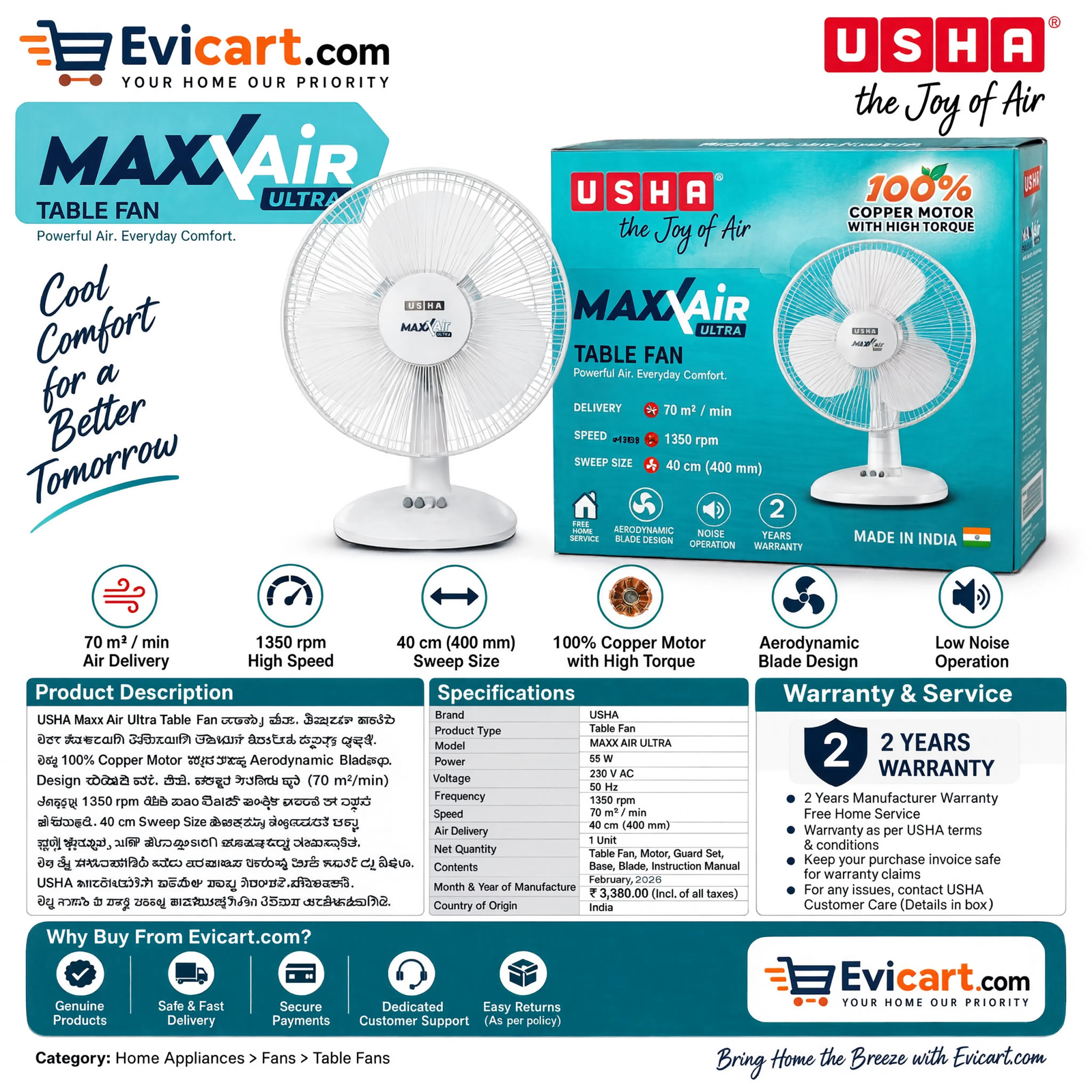 Usha Maxx Air Ultra Square Post